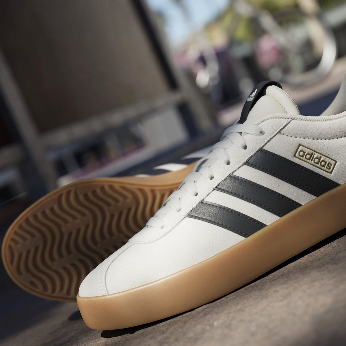 adidas VL Court 3.0 Mens Regular-Fit Lace Trainers Outdoor Pair Outer and Sole View 