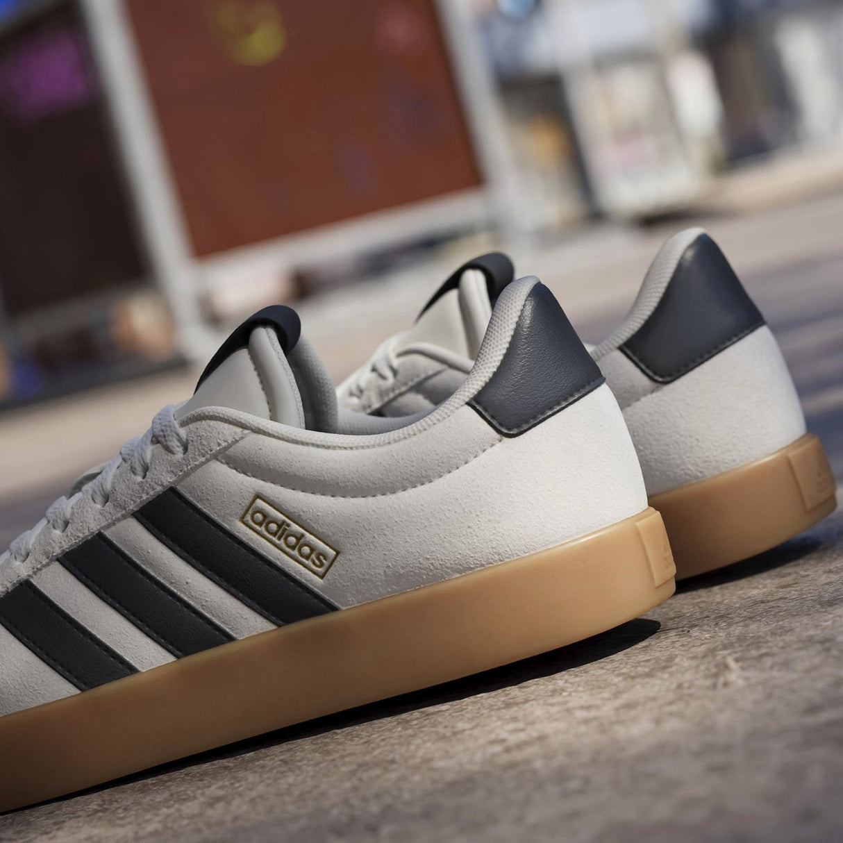 adidas VL Court 3.0 Mens Regular-Fit Lace Trainers Outdoor Close-Up Back View 