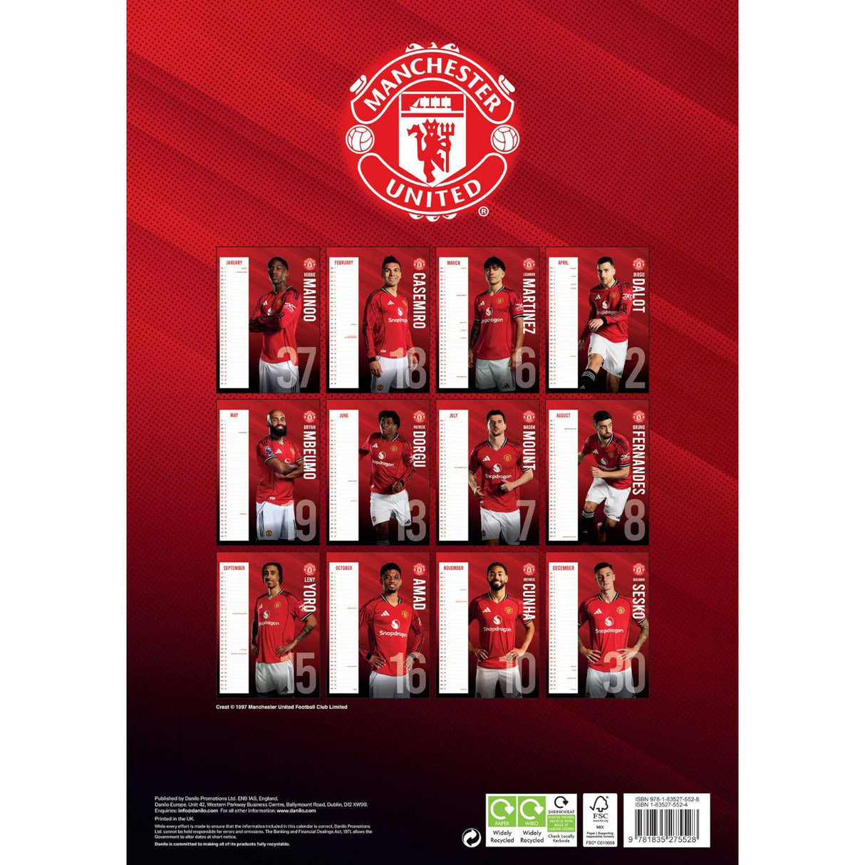 Daricia Manchester United 2026 Football Wall Calendar