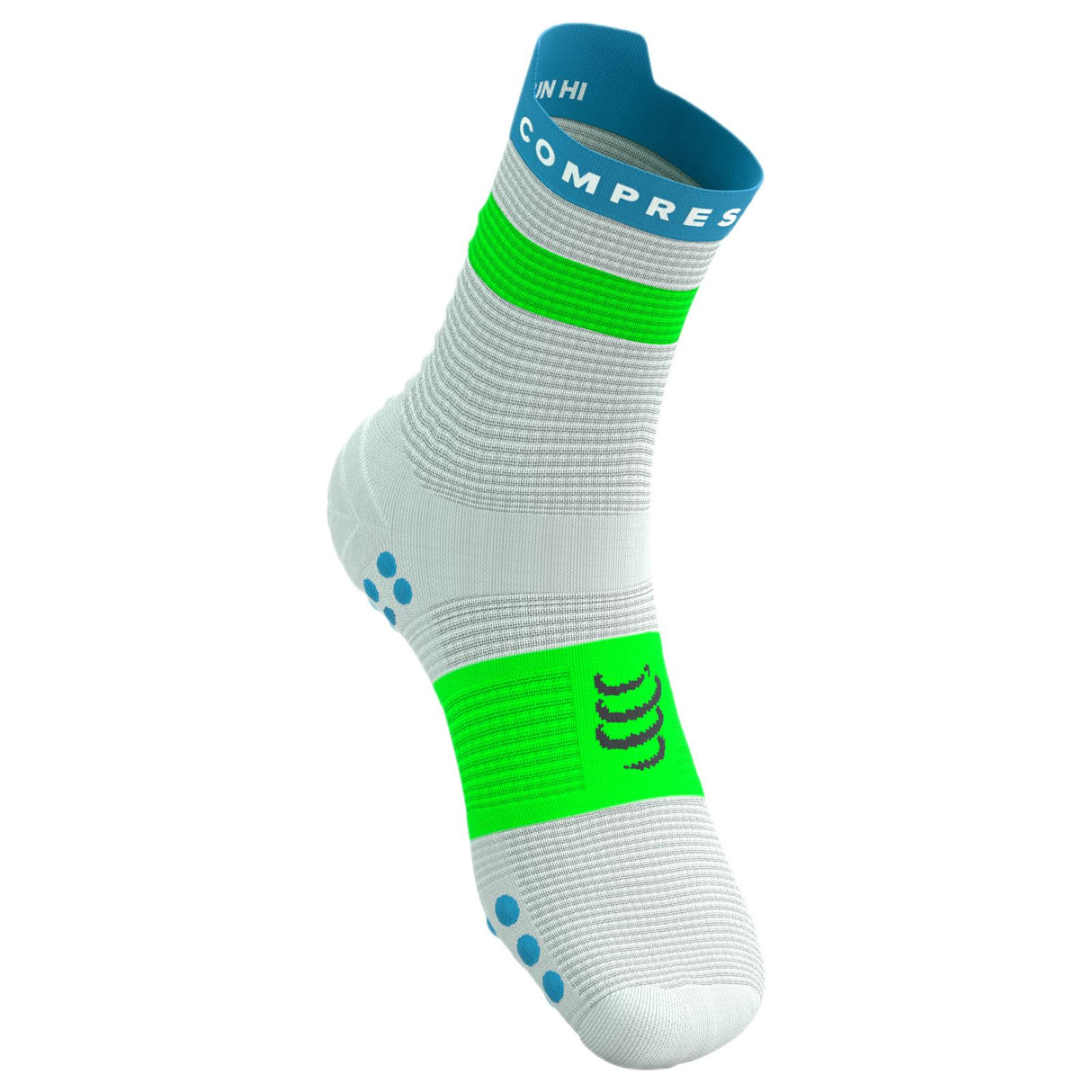 Compressport Pro Racing V4.0 Run High Socks - White / Blue / Green
