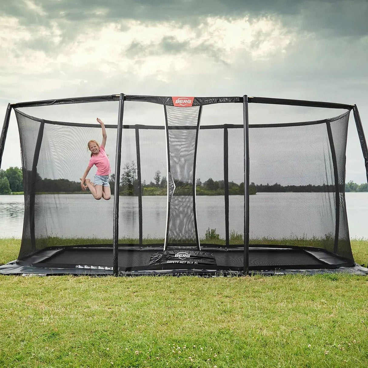 BERG Ultim Champion FlatGround 410 Trampoline Grey + Safety Net DLX XL