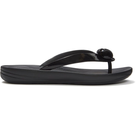 Fitflop Womens iQushion Glossy-Button Flip-Flops Black