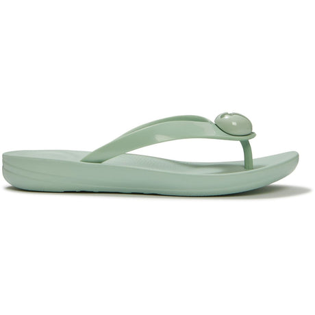 Fitflop Womens iQushion Glossy-Button Flip-Flops Mint Whisper