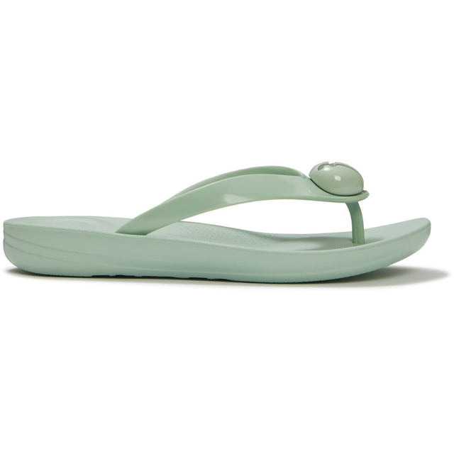 Fitflop Womens iQushion Glossy-Button Flip-Flops Mint Whisper