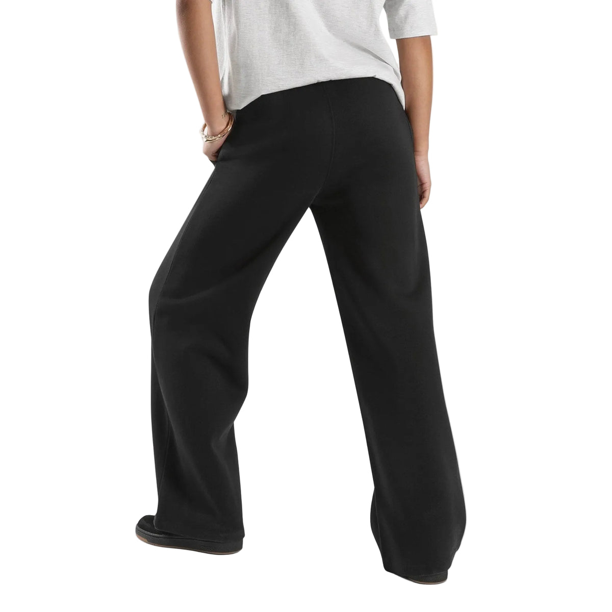 Reebok Womens ID 2-COL LOGO FLEECE WIDE LEG PANTS BLACK