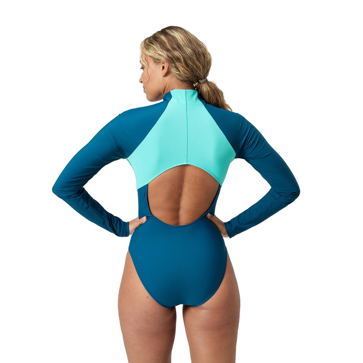 Speedo Womens Colourblock Long Sleeve Zip Swimsuit - Back View