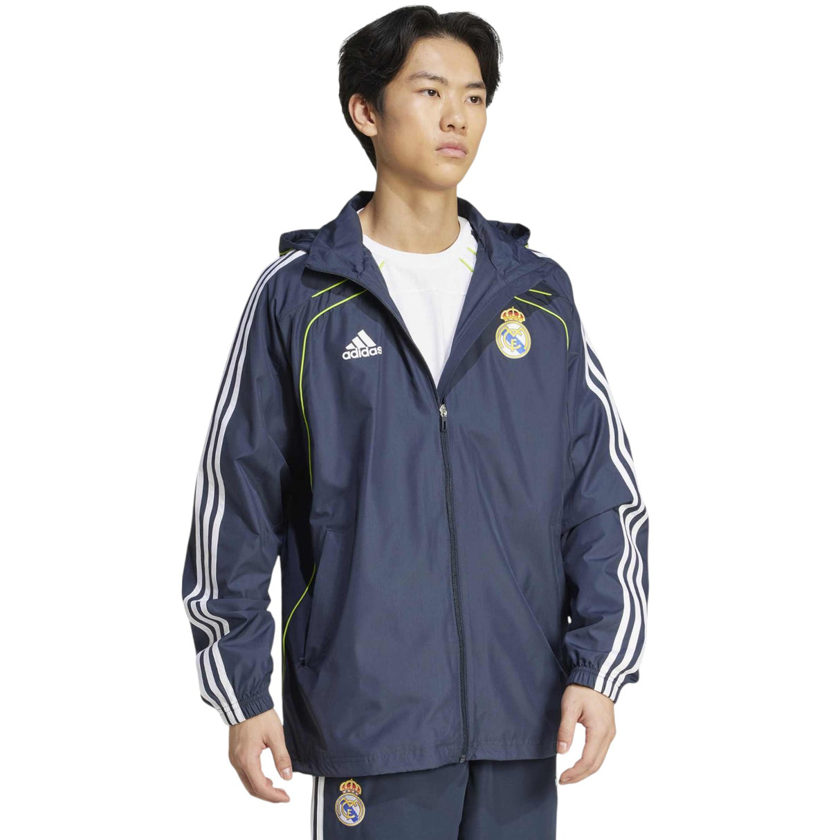 adidas Real Madrid Adults Full-Zip Windbreaker Jacket Model Front Side View