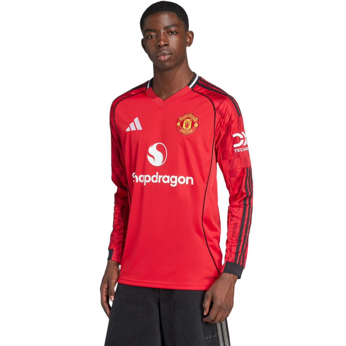 adidas Manchester Utd Football 2025/26 Adults LS Home Jersey Model Front Side View