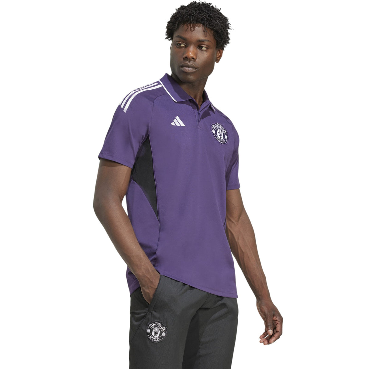 adidas Manchester United Football 2025/26 Adults Polo Shirt Model Front Side View