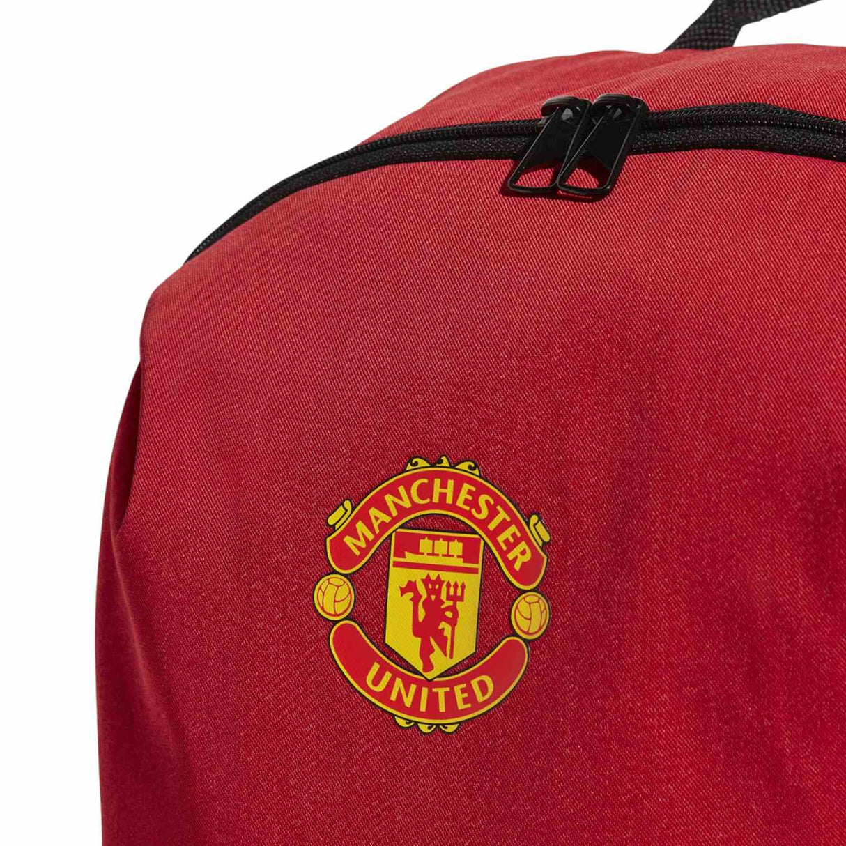 adidas Manchester United 2025/26 Home Backpack Close-Up Crest and Zip View 