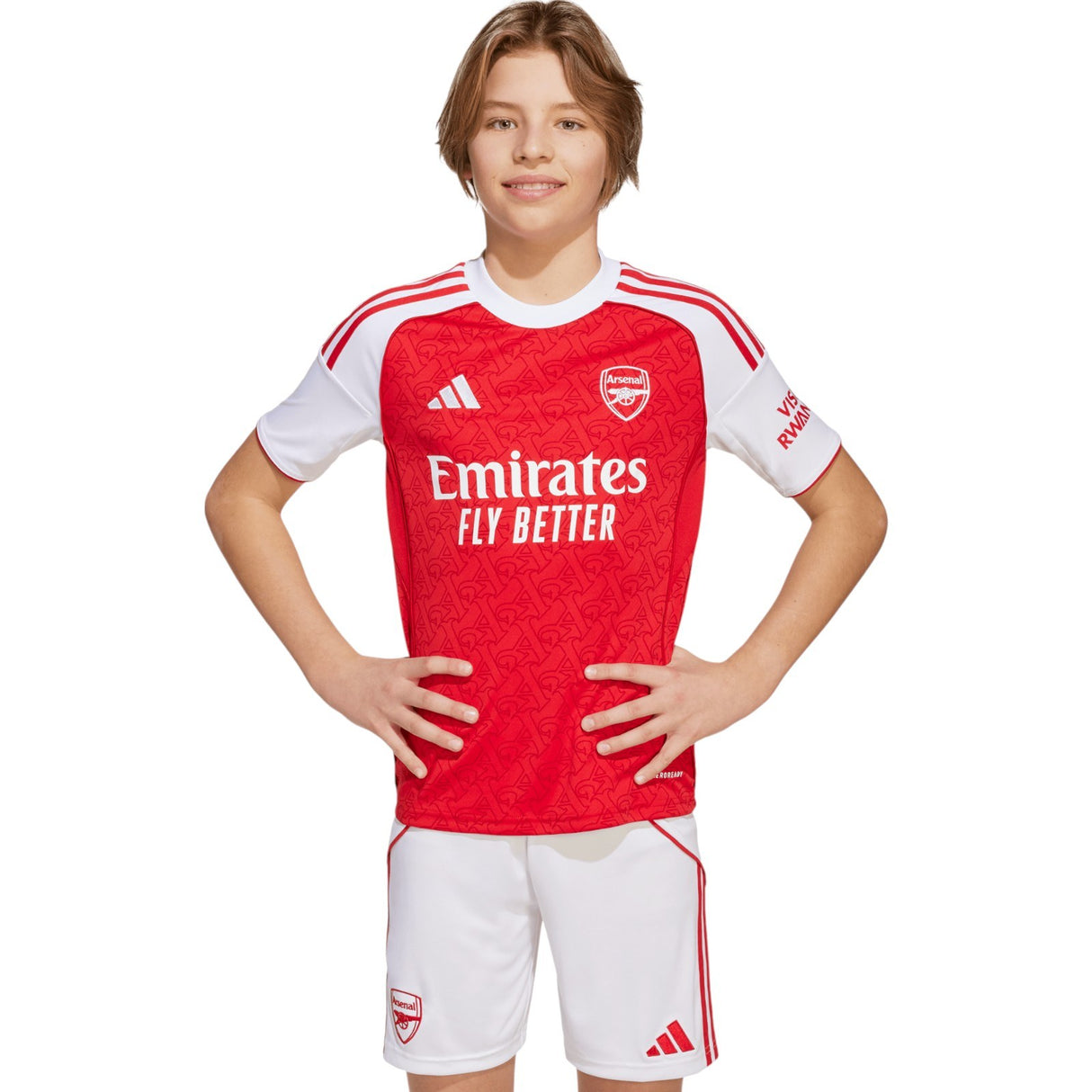 adidas Arsenal Football 2025/26 Kids Short Sleeved Home Jersey Model Front View