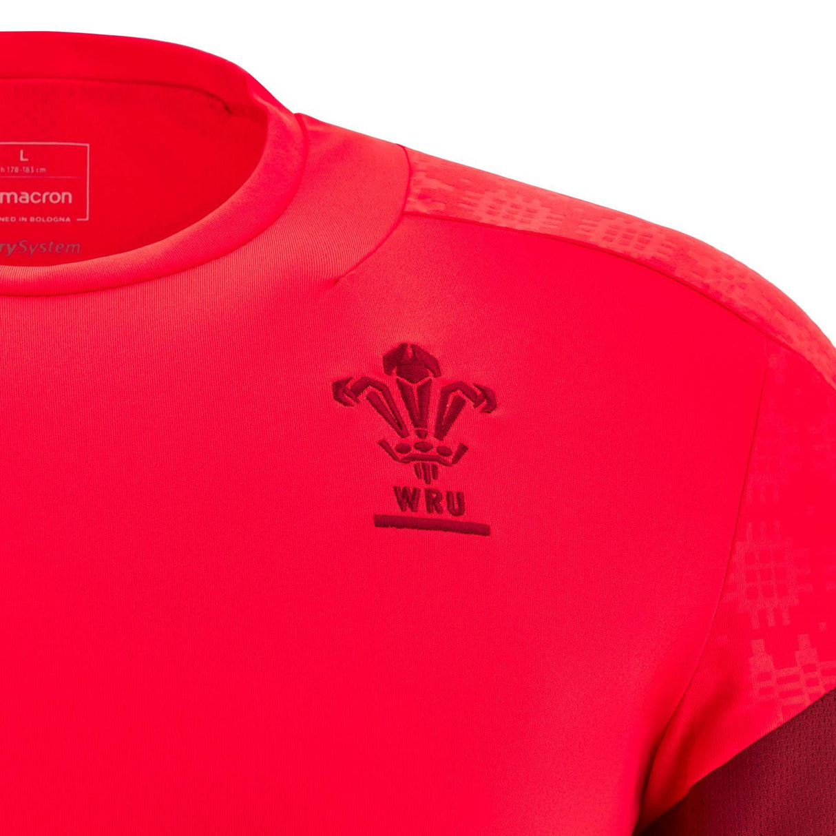 Macron Welsh&nbsp;Rugby 2025/26 Mens Short Sleeved Training T-Shirt Close-Up Crest View