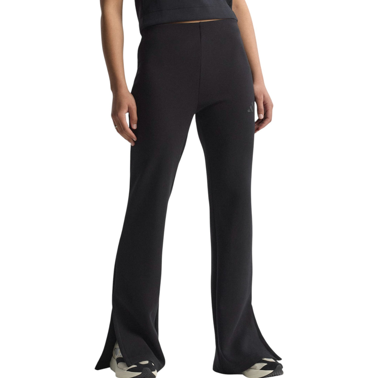 adidas All Season Womens Fleece Slim-Fit Flared Pants Model Front View
