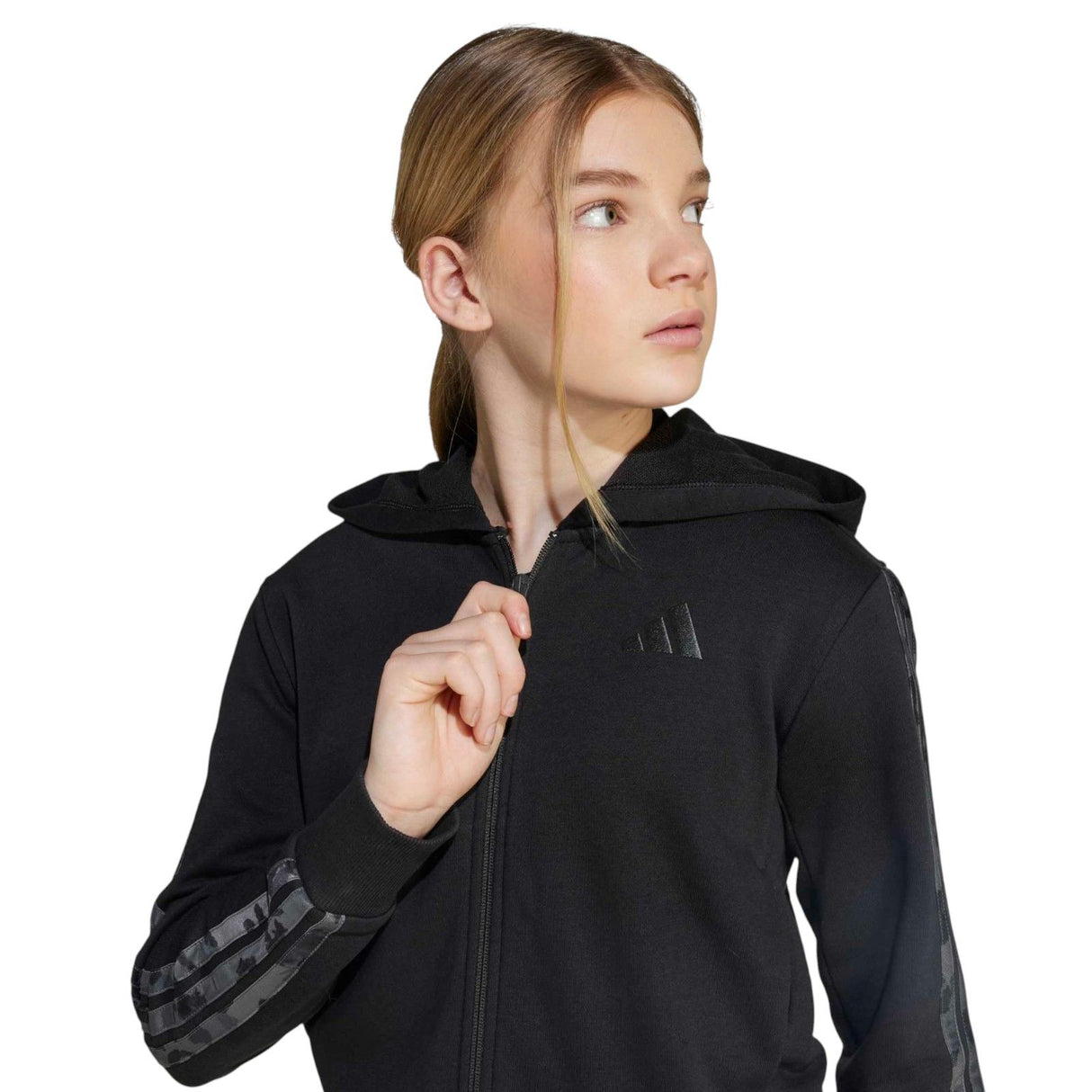 adidas Girls 3-Stripes Animal French Terry Kids Hooded Track Top