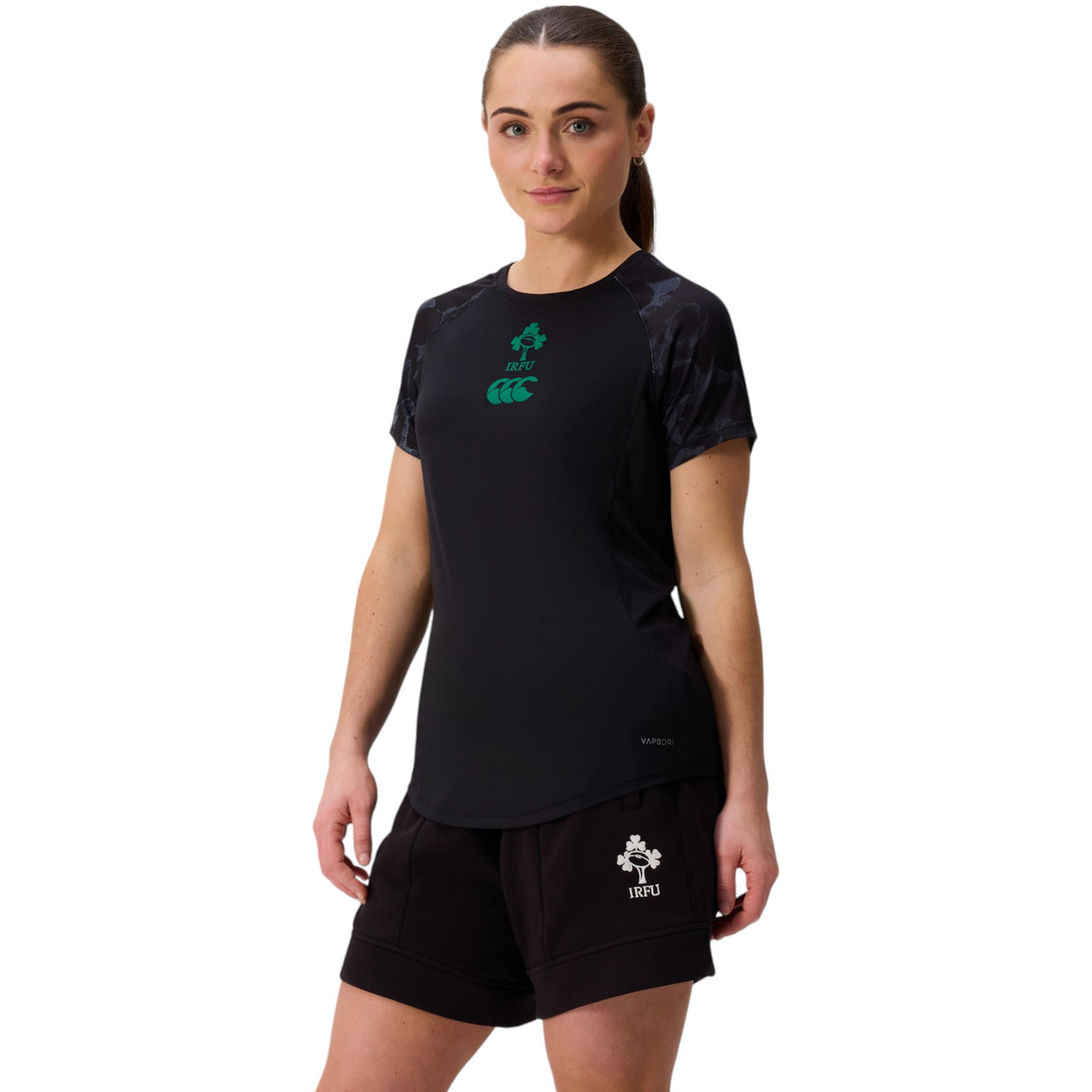 Canterbury IRFU Ireland Rugby 2025/26 Womens Superlight Training T-Shirt Model Front Side View
