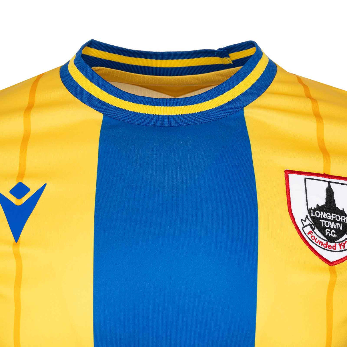 Macron Longford Town Football 2025/26 Kids Away Jersey Close-Up Chest View