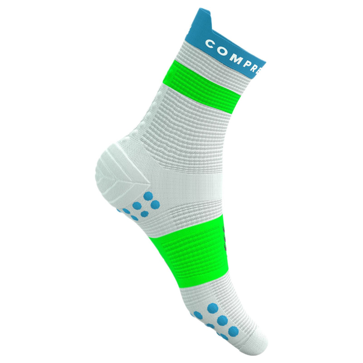 Compressport Pro Racing V4.0 Run High Socks - White / Blue / Green