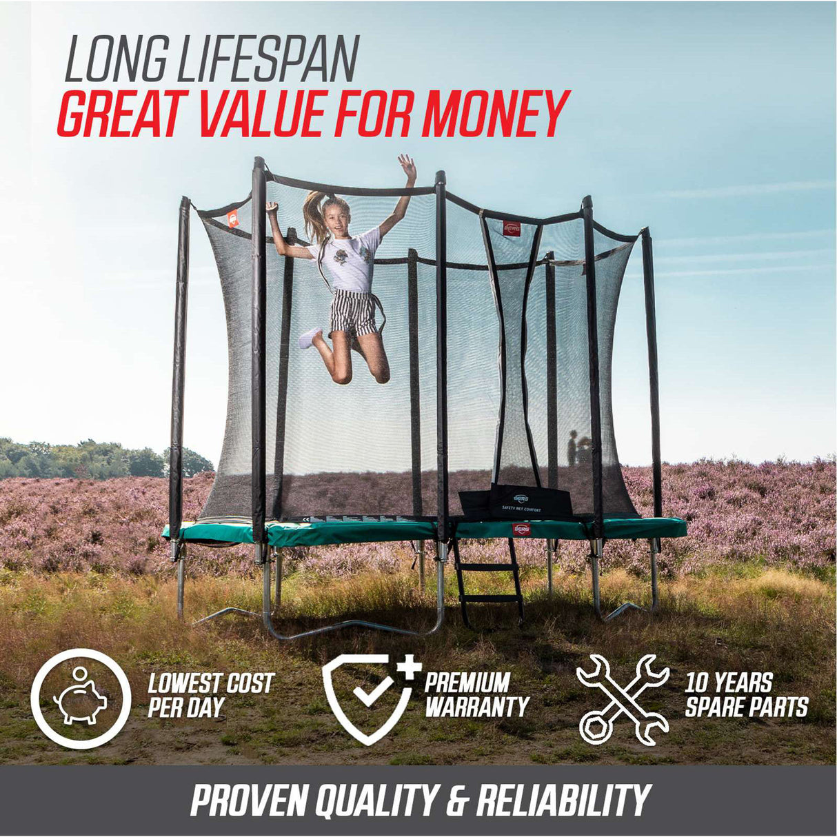 BERG Grand Favorit Regular 520 Trampoline Green + Safety Net Comfort
