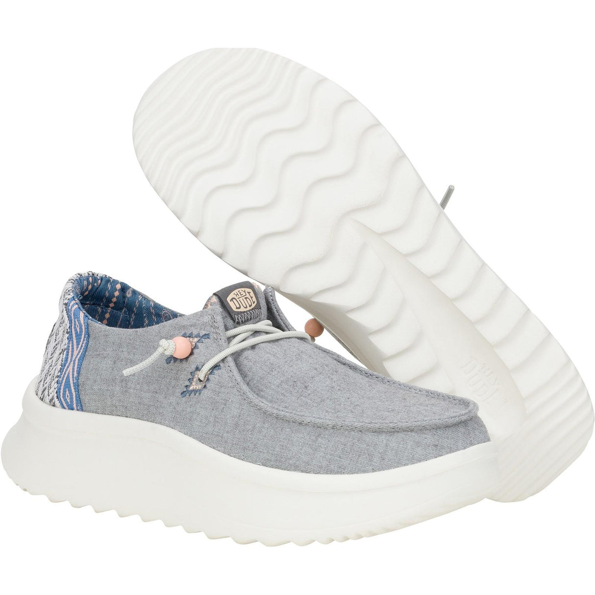 HEYDUDE Womens Wendy Peak Chambray Woven Shoes Grey