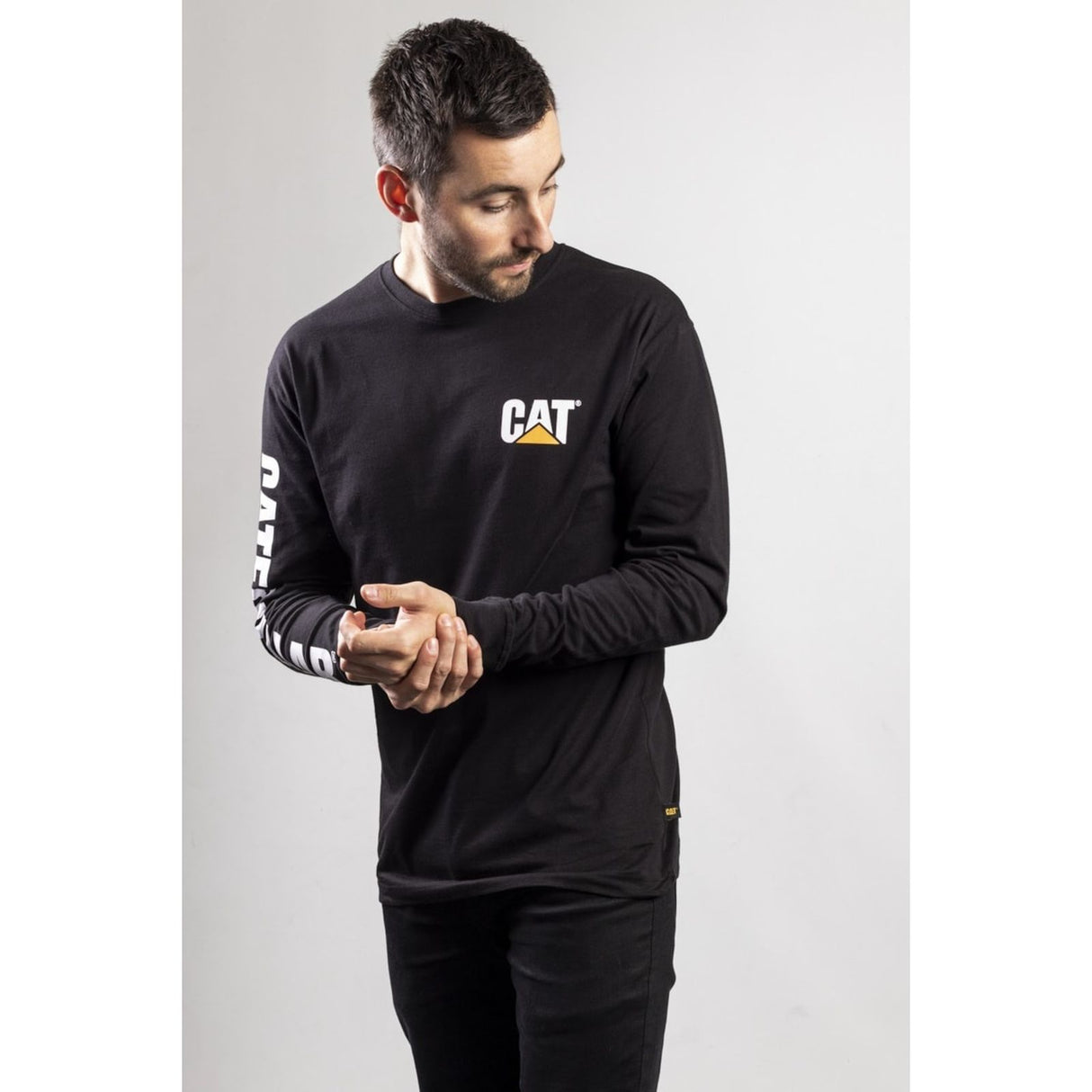 Caterpillar Mens Trademark Banner Long Sleeve T-Shirt Black