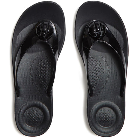 Fitflop Womens iQushion Glossy-Button Flip-Flops Black