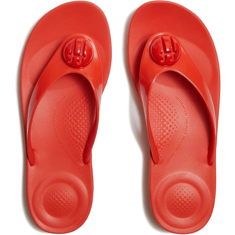 Fitflop Womens iQushion Glossy-Button Flip-Flops Cherry Tomato