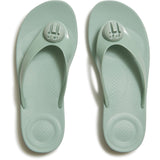 Fitflop Womens iQushion Glossy-Button Flip-Flops Mint Whisper
