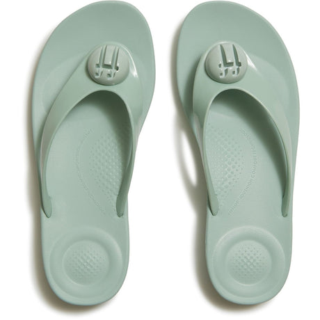 Fitflop Womens iQushion Glossy-Button Flip-Flops Mint Whisper