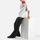 Reebok Womens ID 2-COL LOGO FLEECE WIDE LEG PANTS BLACK