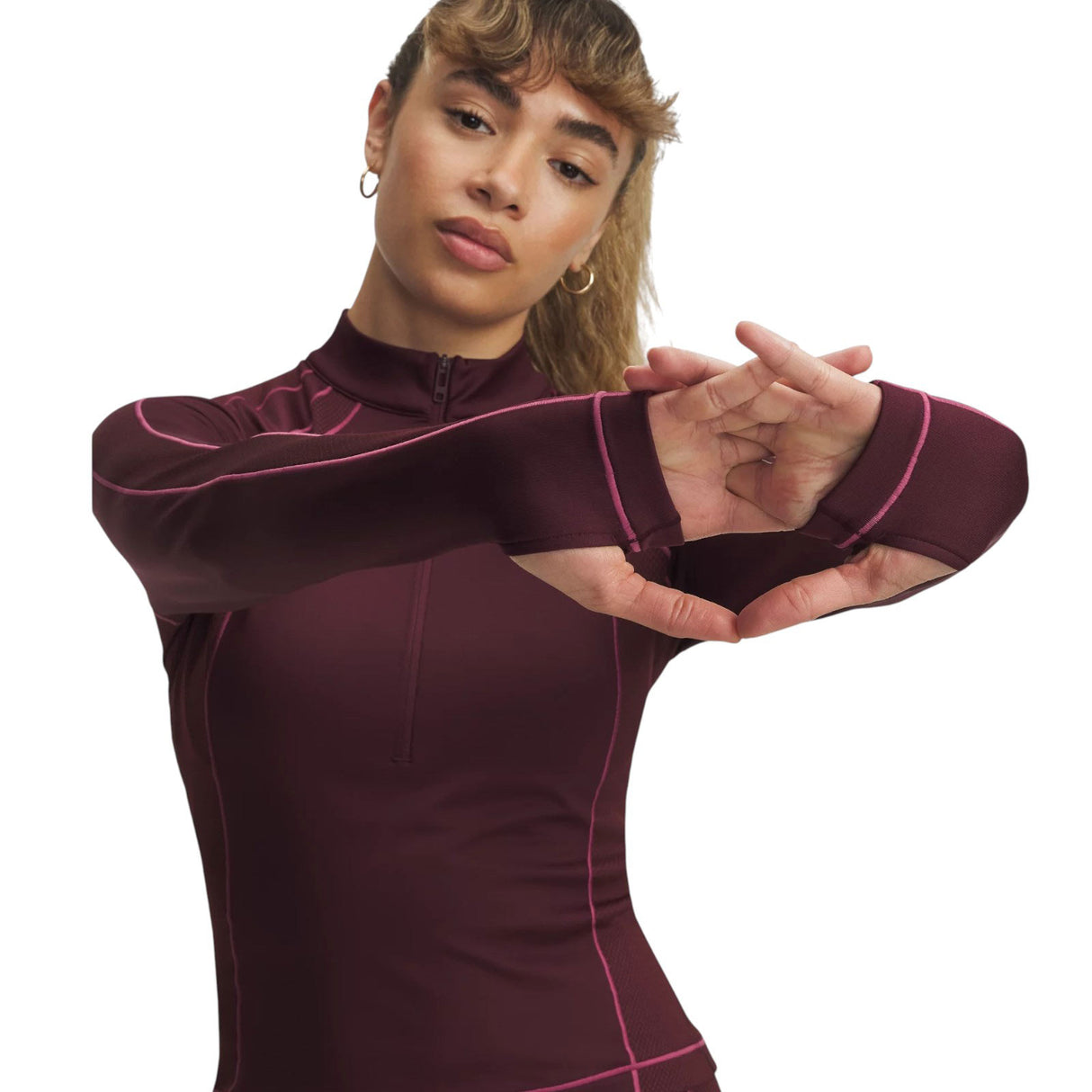 UA Wms ColdGear Novelty 1/2 Zip Maroon