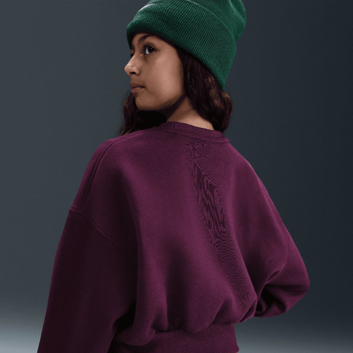 Nike Girls NSW CLUB FLC BXY CREW LBR Mrn