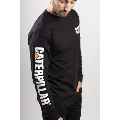 Caterpillar Mens Trademark Banner Long Sleeve T-Shirt Black