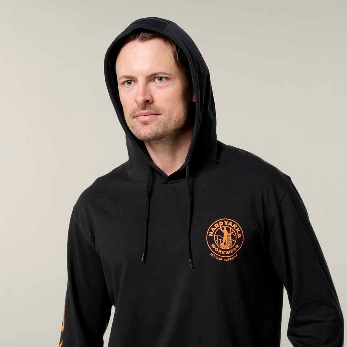 Hard Yakka Mens Hooded Long Sleeve Tee Black