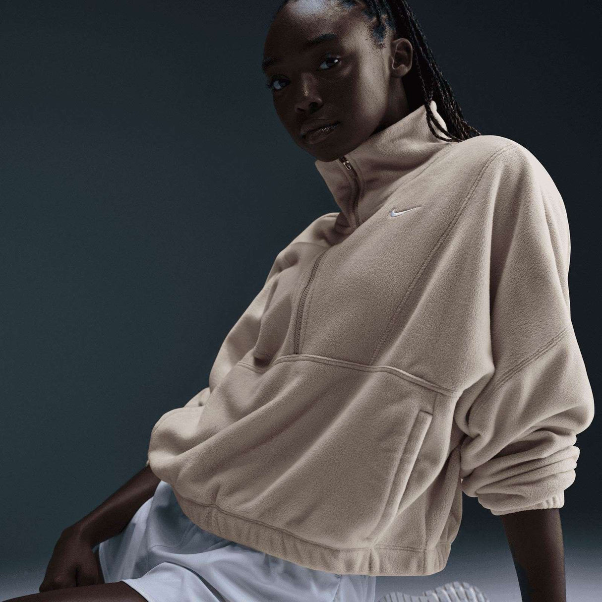 Nike One Womens Therma-FIT Oversized Half-Zip Fleece Top