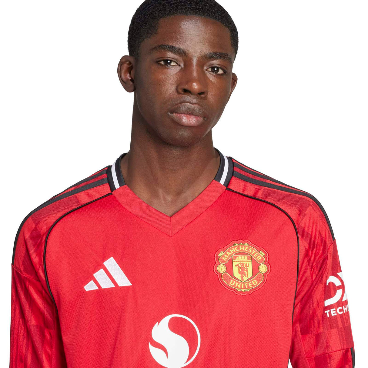adidas Manchester Utd Football 2025/26 Adults LS Home Jersey Close-Up Model Front View