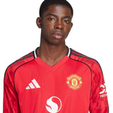 adidas Manchester Utd Football 2025/26 Adults LS Home Jersey Close-Up Model Front View