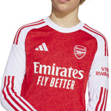 adidas Arsenal Football 2025/26 Kids Long Sleeved Home Jersey Model Close-Up Chest View