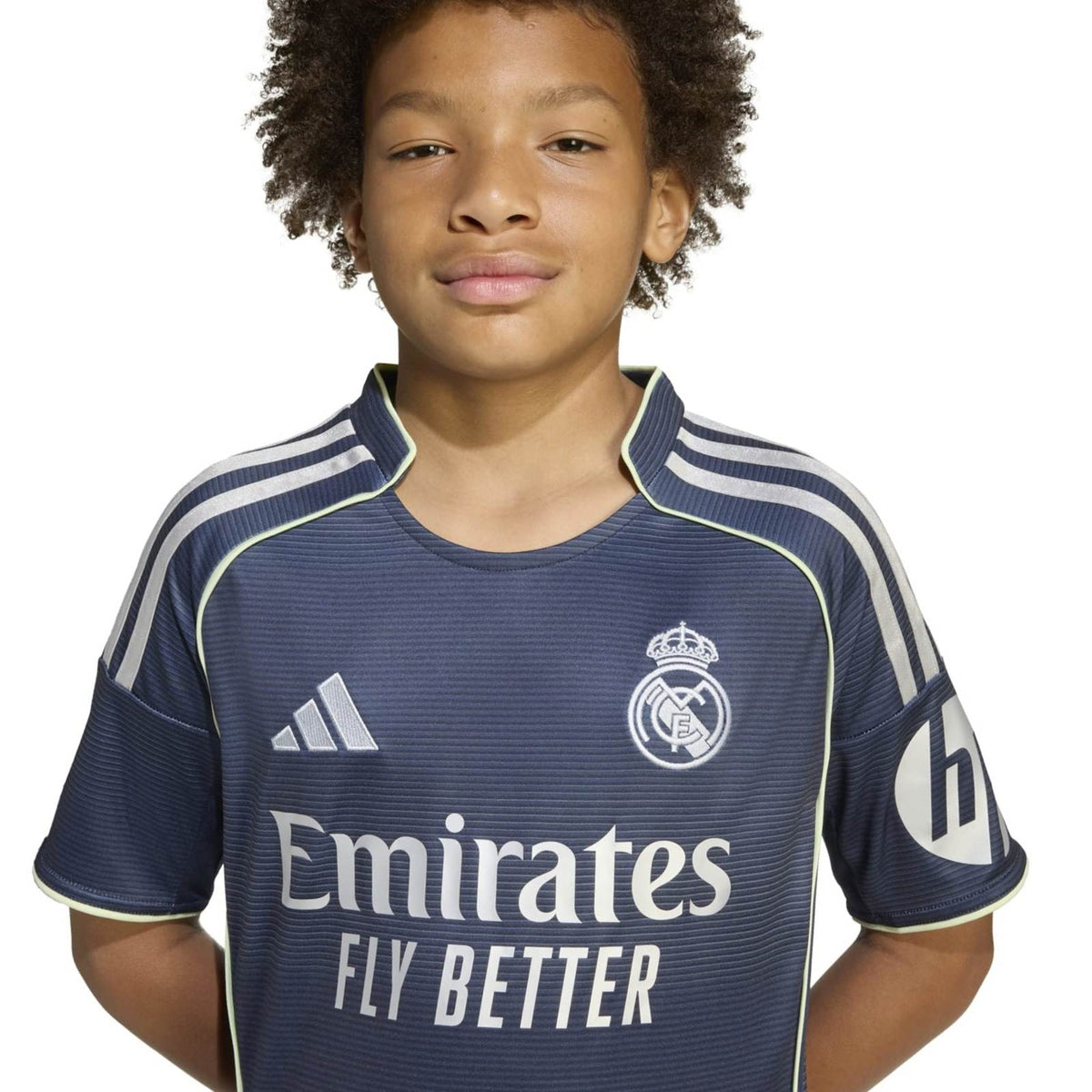 adidas Real Madrid Football 2025/26 Kids Short Sleeved Away Jersey Close-Up Model Front View