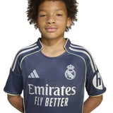adidas Real Madrid Football 2025/26 Kids Short Sleeved Away Jersey Close-Up Model Front View