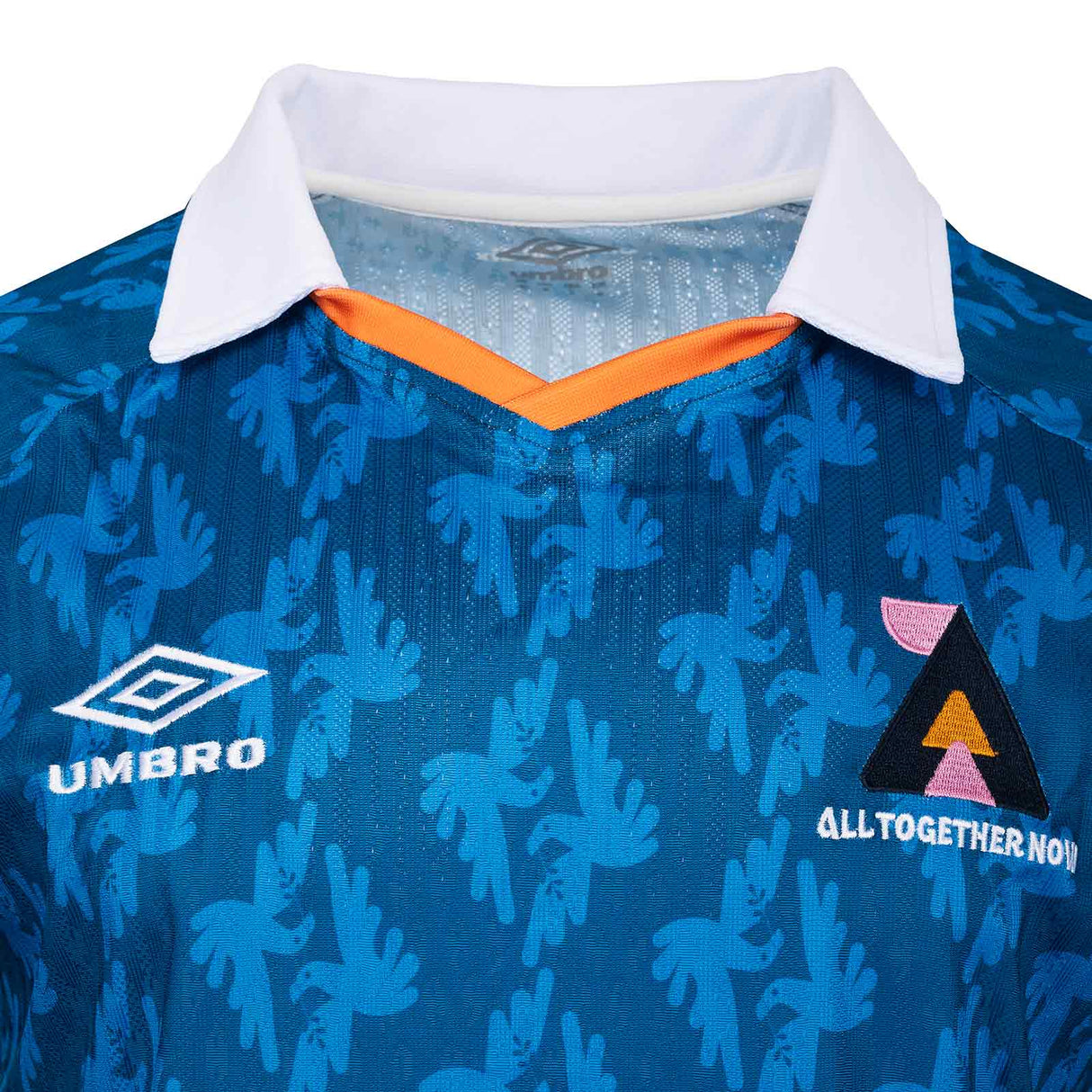 Umbro All Together Now Festival Adults Short Sleeved Retro Jersey Blue Close-Up Chest View