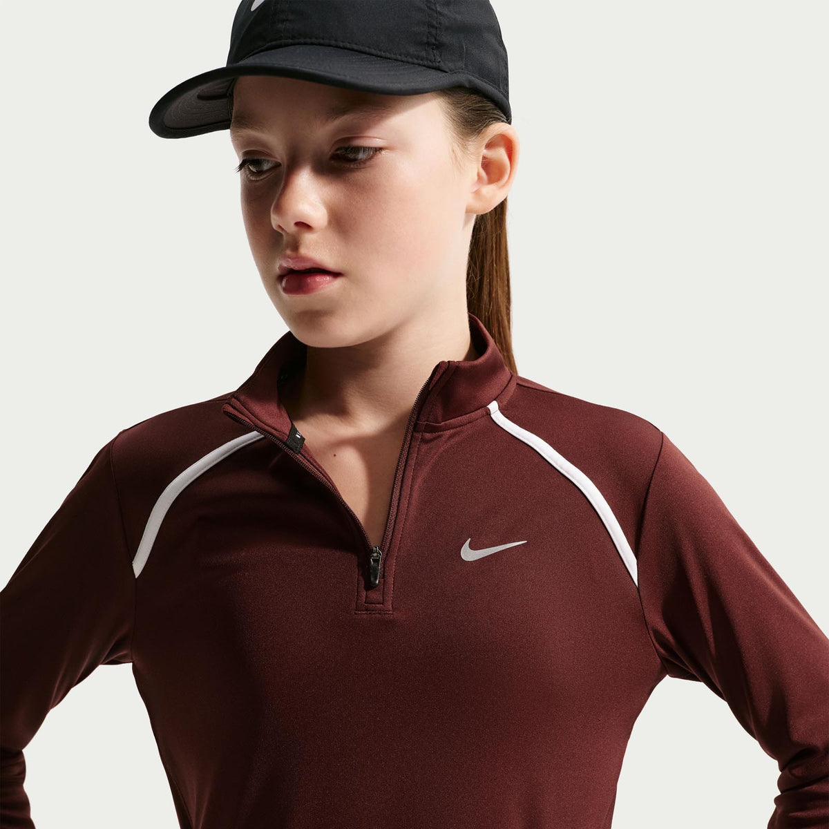 Nike Girls DF Tempo LS Half Zip Maroon