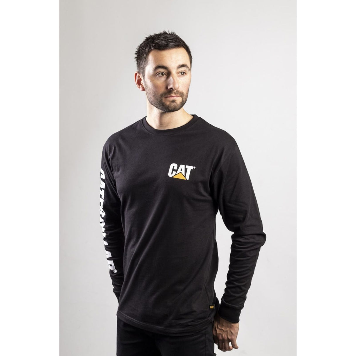 Caterpillar Mens Trademark Banner Long Sleeve T-Shirt Black