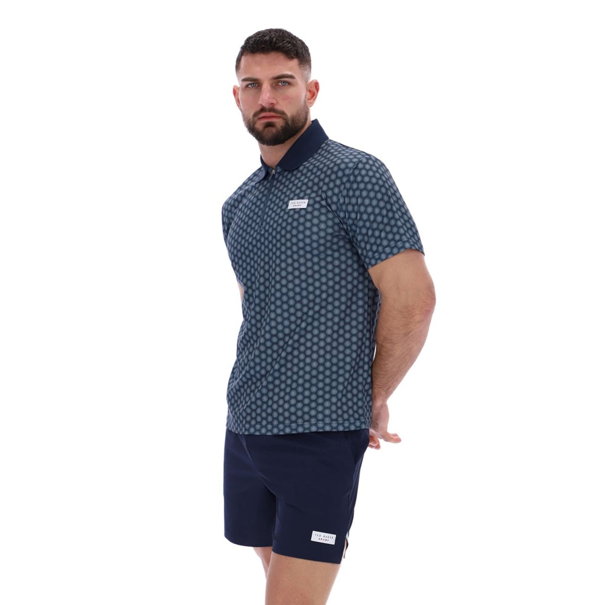 Ted Baker Sport Mens JAYDEN Printed Tennis Polo Shirt Navy
