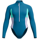 Speedo Womens Colourblock Long Sleeve Zip Swimsuit - Front View
