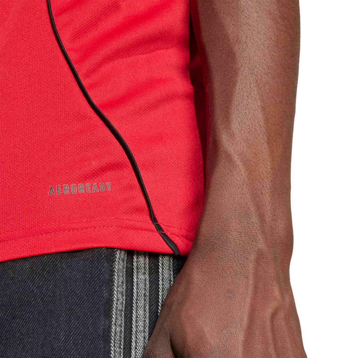 adidas Manchester United Football 2025/26 Adults Short Sleeved Home Jersey Close-Up Model Waist View