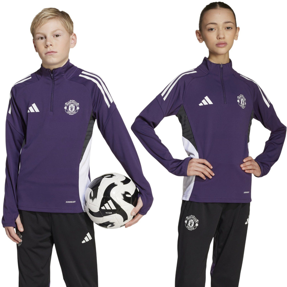 adidas Manchester United Tiro Football 2025/26 Kids Half-Zip Training Top Models Front View