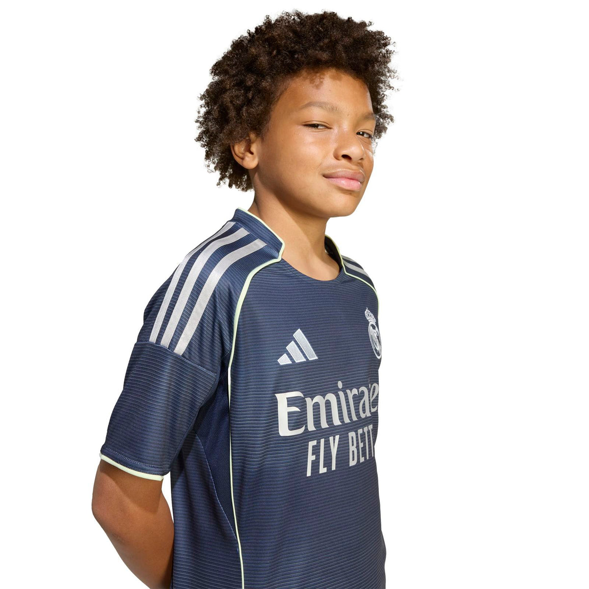 adidas Real Madrid Football 2025/26 Kids Short Sleeved Away Jersey Model Front Side View