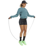 adidas D4T Womens Fleece Crew Sweatshirt Model Skipping Full-Length View