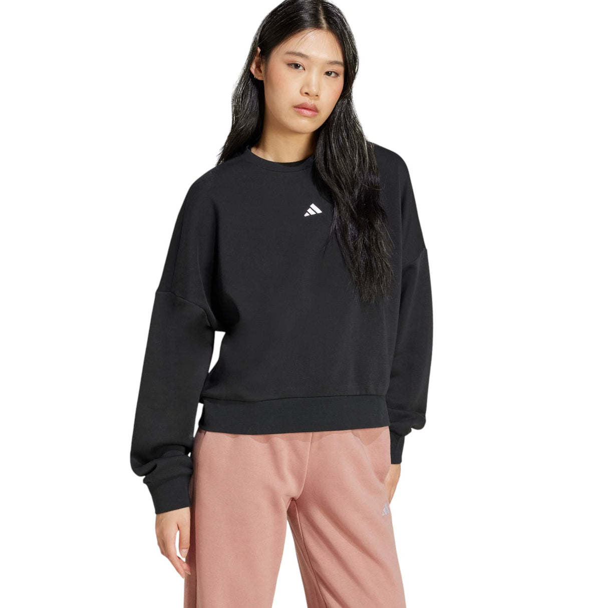 adidas Womens Fleece Crew Pullover Logo Sweatshirt Front View
