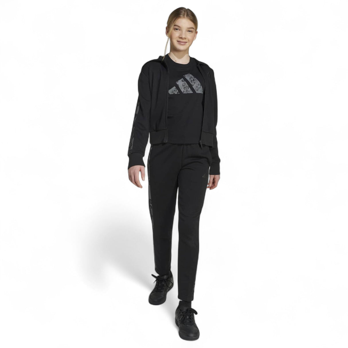 adidas Girls 3-Stripes Animal French Terry Kids Hooded Track Top